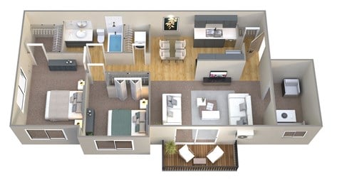 Floor plan for 2 beds, 1 bath, 882 sqft
